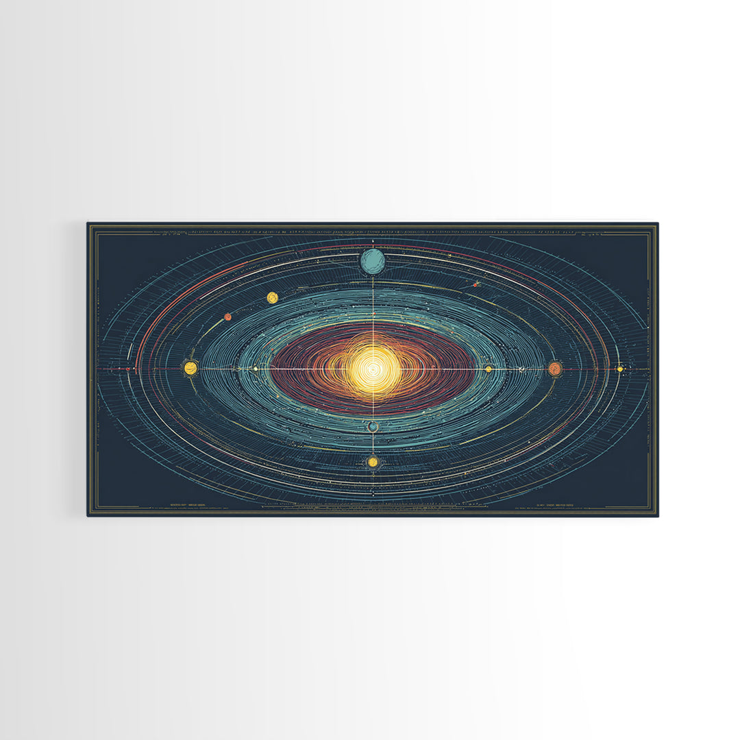 Celestial Orbit Map Framed Canvas Print, Modern Abstract Art, Midcentury Wall Art, Space Poster, Geometric Home Office Decor
