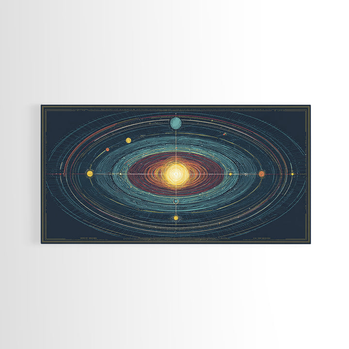 Celestial Orbit Map Framed Canvas Print, Modern Abstract Art, Midcentury Wall Art, Space Poster, Geometric Home Office Decor