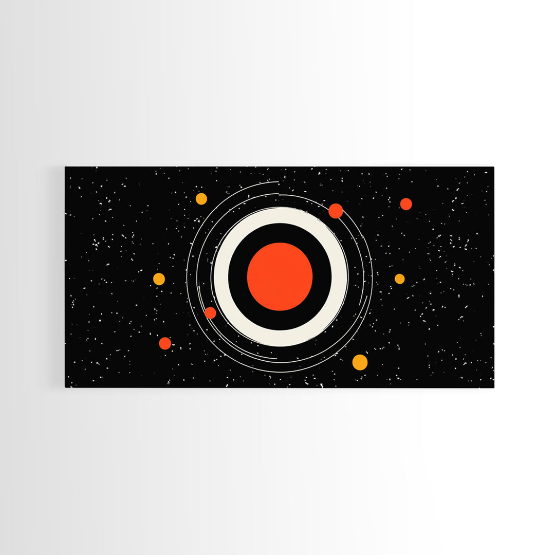 Minimal Red Planet Wall Art, Black Starfield Orbit Poster, Midcentury Modern Decor, Atomic Space Abstract Art Print, MCM