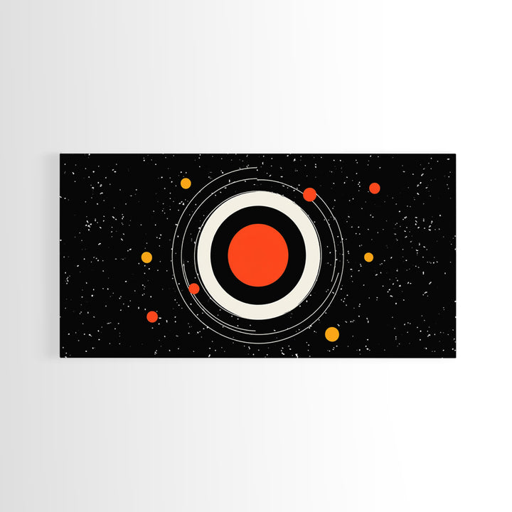 Minimal Red Planet Wall Art, Black Starfield Orbit Poster, Midcentury Modern Decor, Atomic Space Abstract Art Print, MCM