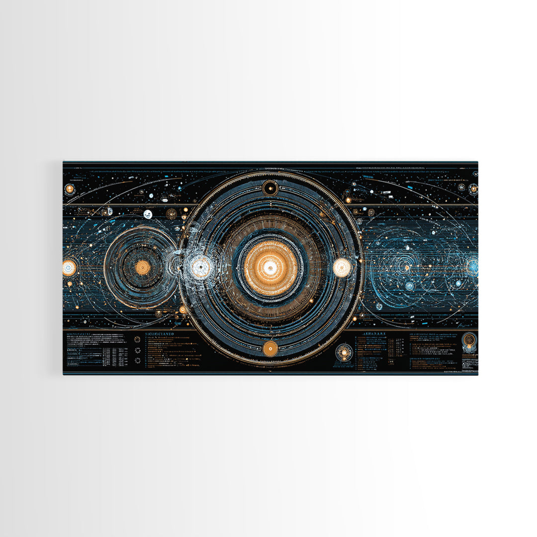 Cosmic Orbit Diagram Wall Art, Sci Fi Galaxy Map, Modern Abstract Art Print, Blue Gold Space Poster, MCM Office Decor Gift