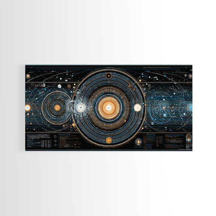 Cosmic Orbit Diagram Wall Art, Sci Fi Galaxy Map, Modern Abstract Art Print, Blue Gold Space Poster, MCM Office Decor Gift