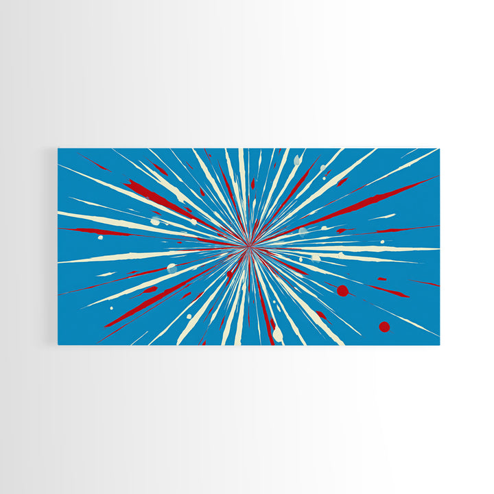Blue Red Speed Burst Wall Art, Retro Sci Fi Star Lines, Modern Abstract Art Print, Bold Graphic Poster, Game Room Decor Gift
