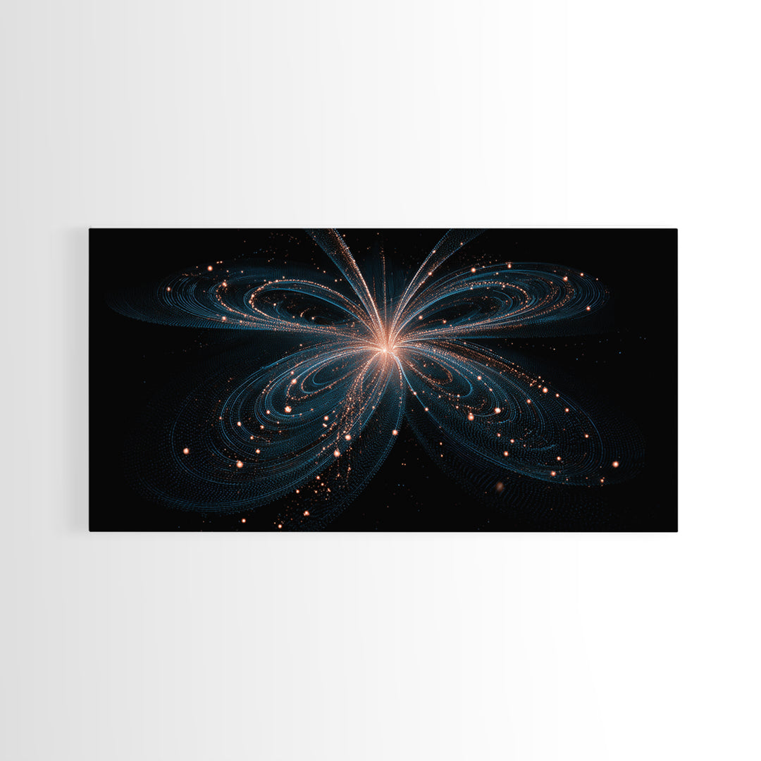 Orbital Butterfly Starfield Framed Canvas Print, Cosmic Particle Wall Art, Modern Abstract Art, Elegant Sci Fi Bedroom Decor