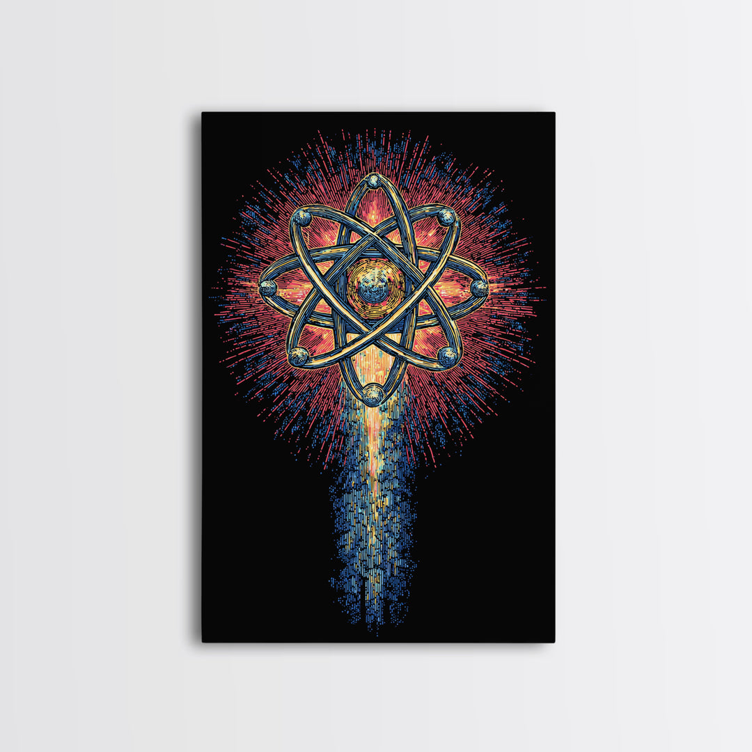 Radiant Atomic Starburst Canvas Print, Midcentury Modern Wall Art, Retro Science Poster, Bright Geometric Space Decor Art