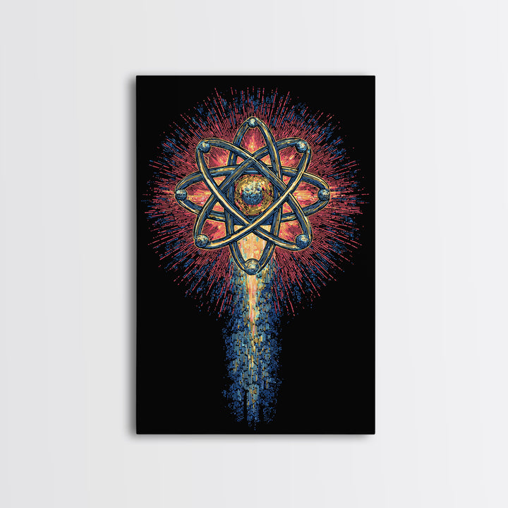 Radiant Atomic Starburst Canvas Print, Midcentury Modern Wall Art, Retro Science Poster, Bright Geometric Space Decor Art