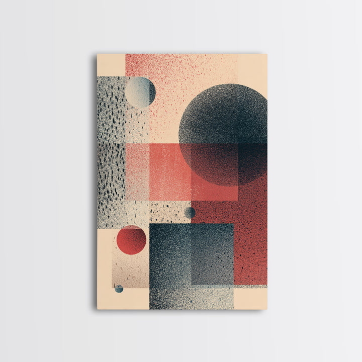 Textured Geometric Circles And Squares Canvas Print, Midcentury Modern Wall Art, Retro Abstract Poster, Bauhaus Home Decor