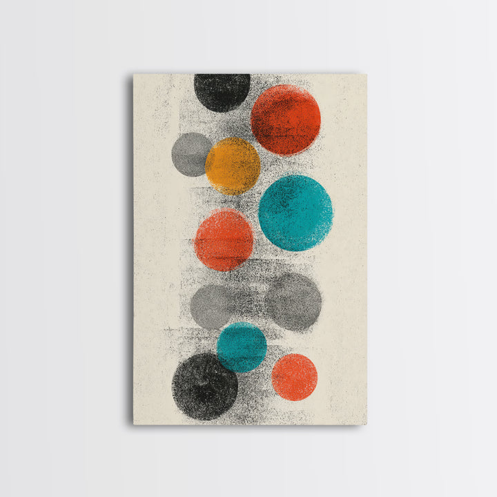 Retro Floating Circles Abstract Wall Art, Mid Century Modern Art Print, Atomic Geometric Decor, Colorful MCM Living Room
