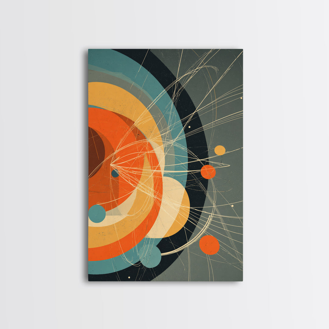 Retro Atomic Orbit Circles In Orange And Teal Wall Art, Midcentury Modern Decor, Geometric Poster, Bold MCM Artwork Print