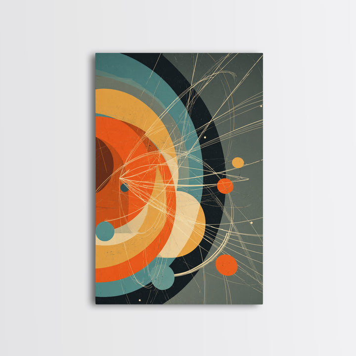 Retro Atomic Orbit Circles In Orange And Teal Wall Art, Midcentury Modern Decor, Geometric Poster, Bold MCM Artwork Print