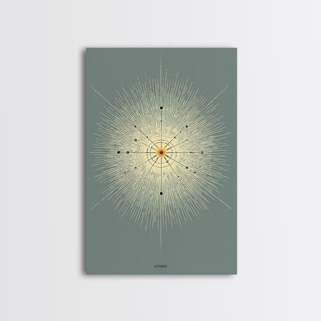Atomic Starburst Diagram Wall Art, Midcentury Modern Abstract Sun Poster, Sage Green Geometric MCM Decor, Minimalist Print