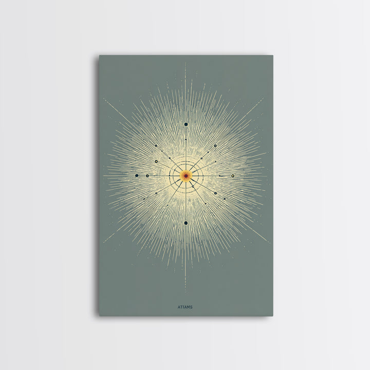 Atomic Starburst Diagram Wall Art, Midcentury Modern Abstract Sun Poster, Sage Green Geometric MCM Decor, Minimalist Print