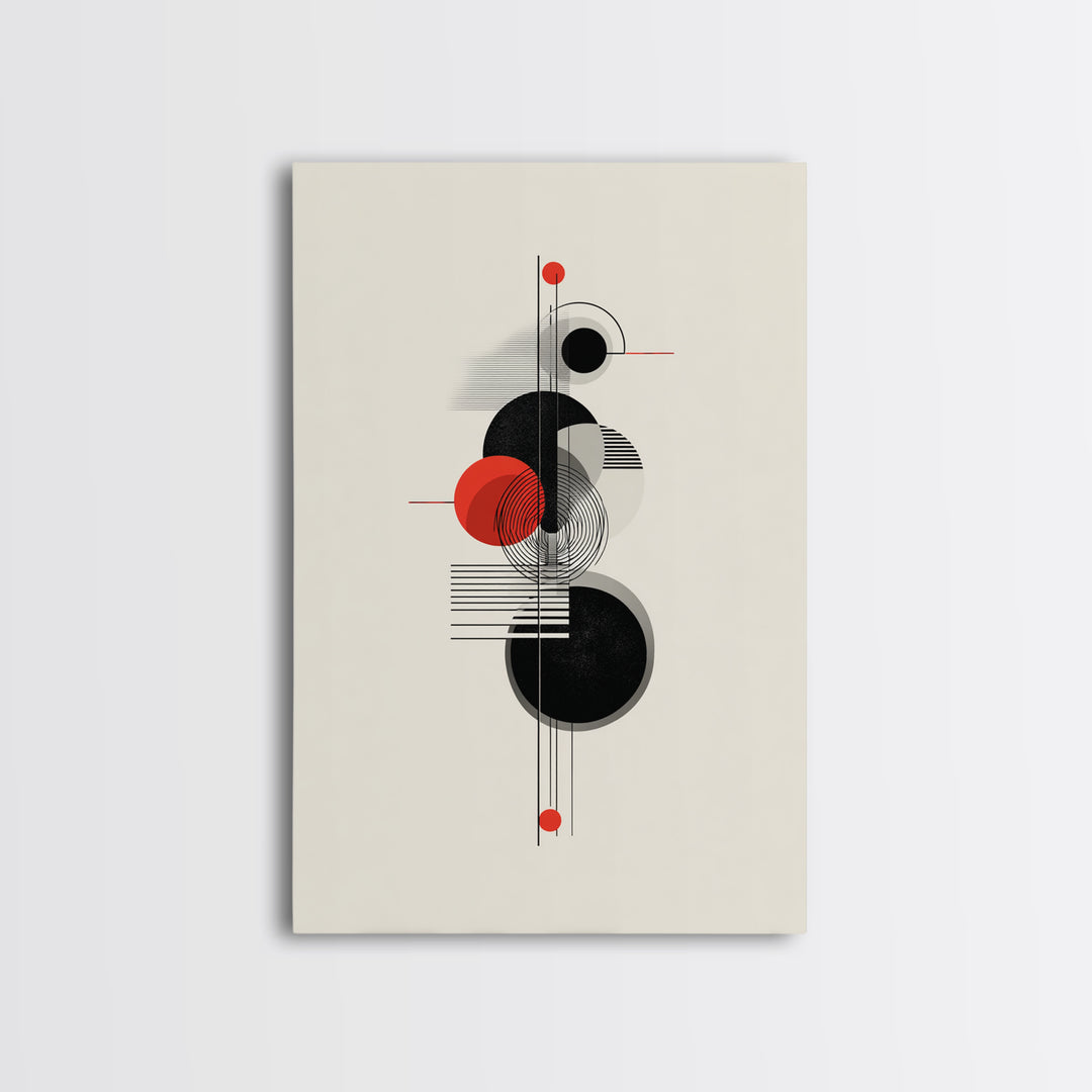 Red Black Bauhaus Circles Wall Art, Midcentury Modern Geometric Poster, Abstract MCM Decor, Minimalist Shape Art Print Gift