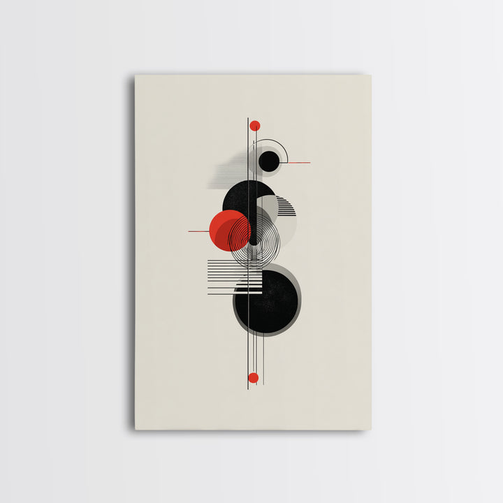 Red Black Bauhaus Circles Wall Art, Midcentury Modern Geometric Poster, Abstract MCM Decor, Minimalist Shape Art Print Gift