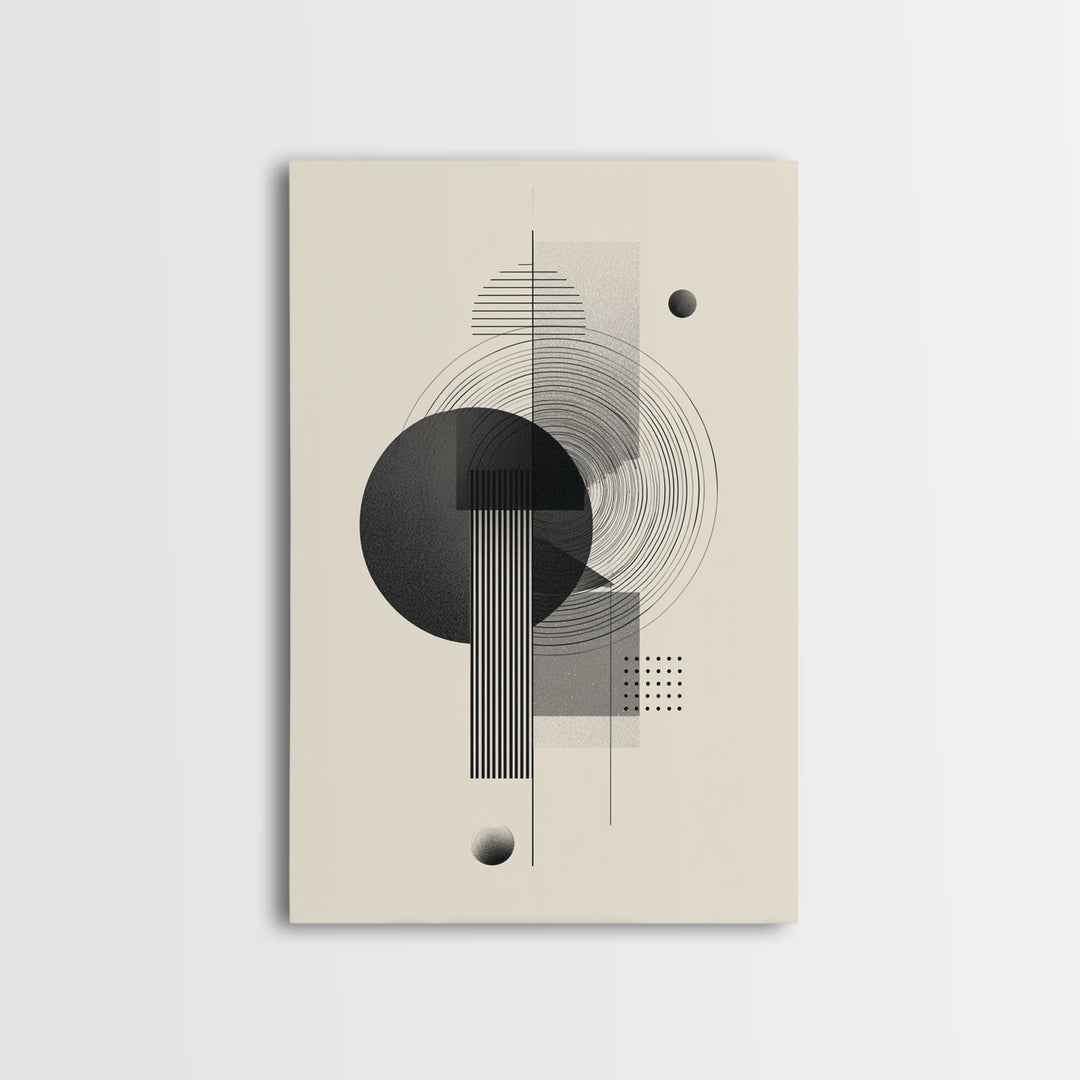 Black Gray Geometric Circle Wall Art, Modern Abstract Line Poster, Midcentury MCM Decor, Minimalist Bauhaus Art Print Gift
