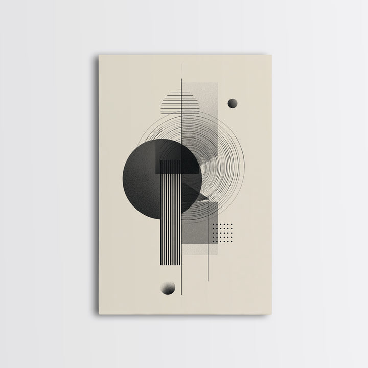 Black Gray Geometric Circle Wall Art, Modern Abstract Line Poster, Midcentury MCM Decor, Minimalist Bauhaus Art Print Gift