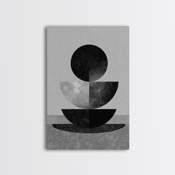 Monochrome Stacked Circle Wall Art, Black White Abstract Poster, Midcentury Modern Geometric Decor, Minimalist MCM Print