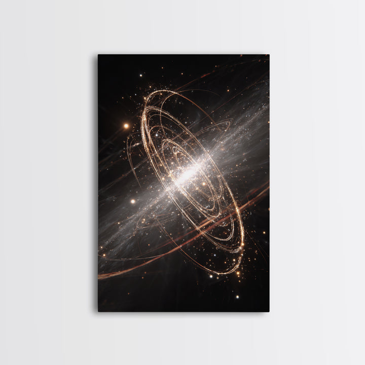 Glowing Galactic Rings Around Bright Star Framed Canvas Print, Space Abstract Art, Modern Wall Decor, Cosmic Poster Gift