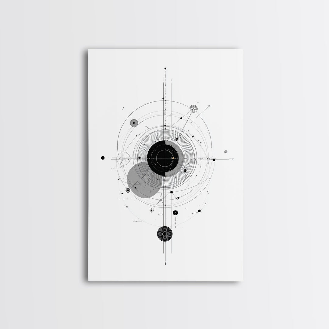Minimal Orbital Diagram Wall Art, Modern Abstract Science Poster, Midcentury Geometric Line Decor, Black White MCM Print