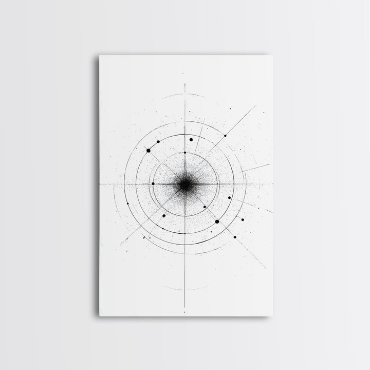Minimal Celestial Orbit Diagram Wall Art, Black And White Abstract Geometry, Modern Art Print, Mid Century Office Decor Poster