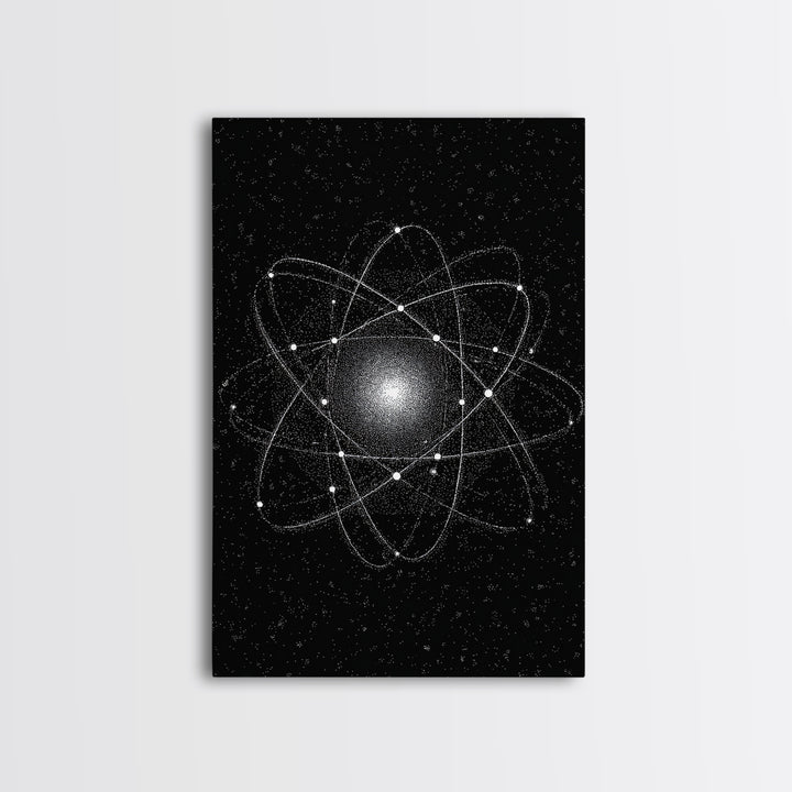 Glowing Atomic Starfield Wall Art, Black White Science Abstract, Mid Century Modern Decor, Geometric Space Poster Print Art
