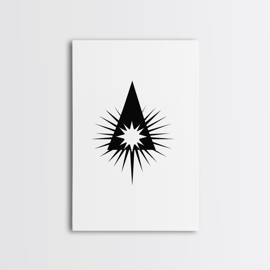Black Triangle Starburst Wall Art, Minimal Atomic Geometry, Mid Century Modern Decor, Bold Geometric Poster Print, Scandinavian Art