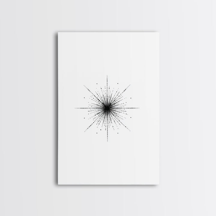 Dotted Cosmic Starburst Wall Art, Black And White Minimal Abstract, Modern Geometric Poster, Mid Century Office Decor Print