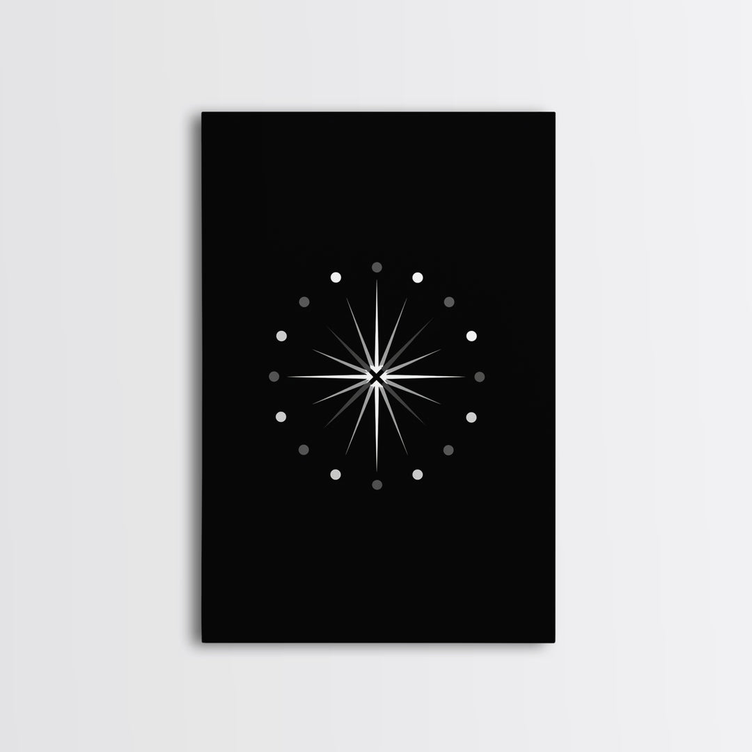 Black Atomic Starburst Wall Art, Mid Century Modern Art Print, Retro Geometric Poster, Minimalist MCM Wall Decor For Living Room