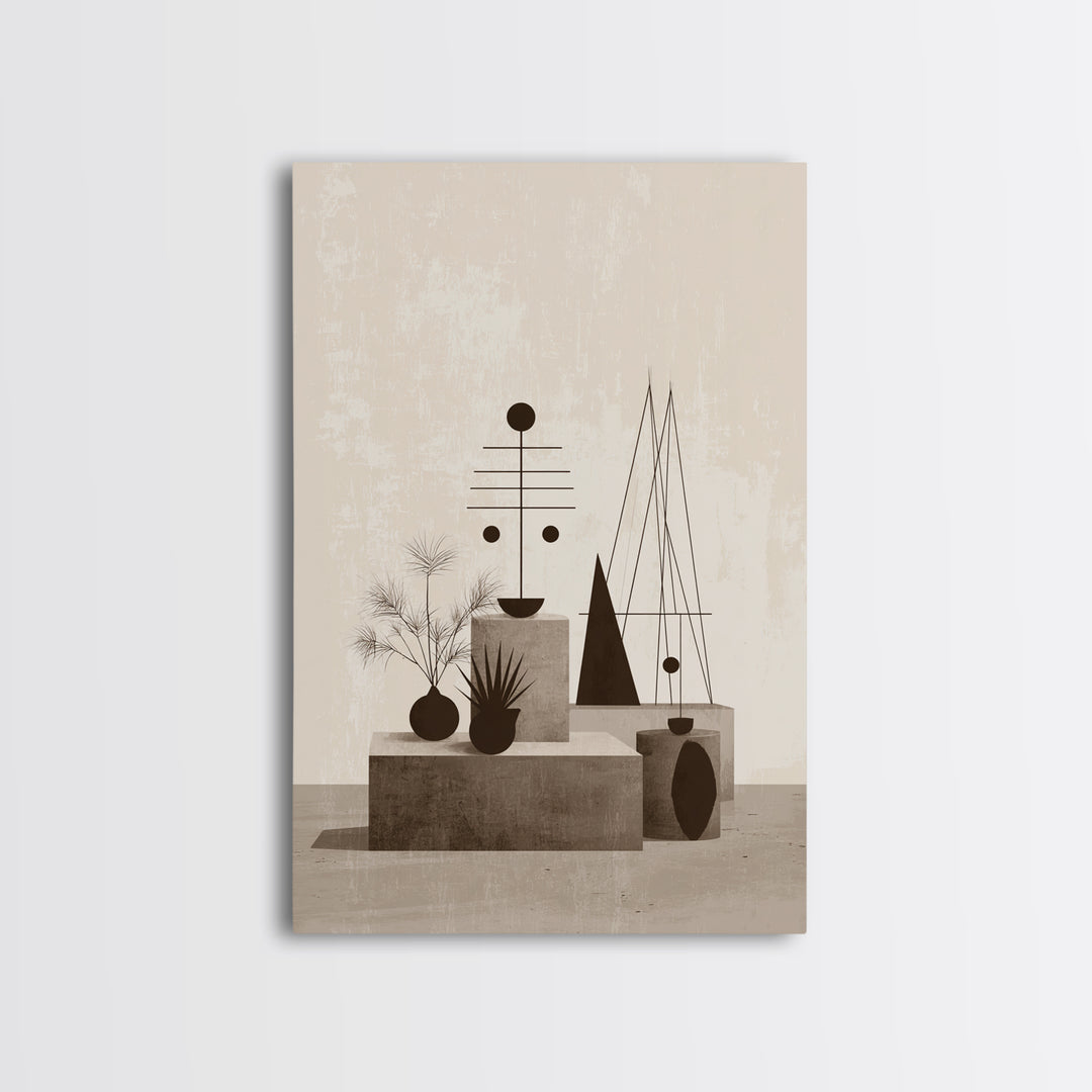 Neutral Geometric Still Life Wall Art, Mid Century Modern Abstract Print, Bauhaus Inspired Minimalist Decor, Office Wall Decor
