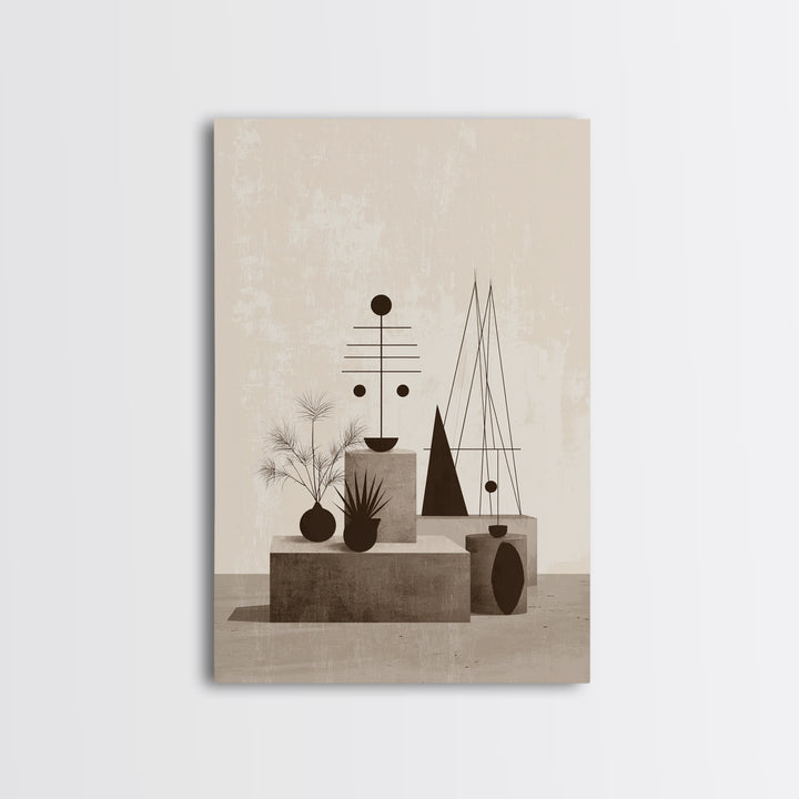 Neutral Geometric Still Life Wall Art, Mid Century Modern Abstract Print, Bauhaus Inspired Minimalist Decor, Office Wall Decor