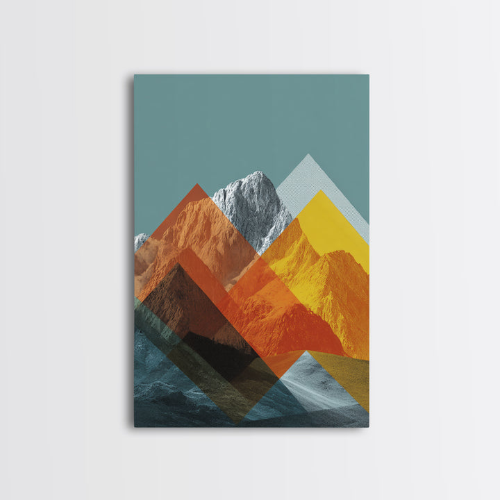 Layered Orange Geometric Mountain Peaks Canvas Print, Mid Century Modern Wall Art, Abstract Landscape Poster, MCM Decor Gift