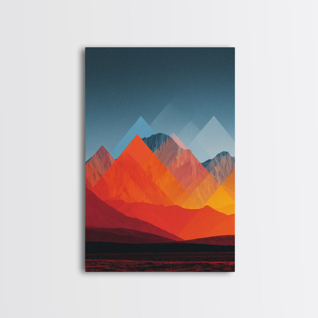 Fiery Red Orange Desert Mountain Range Canvas Print, Mid Century Modern Wall Art, Abstract Geometric Southwest Decor Gift