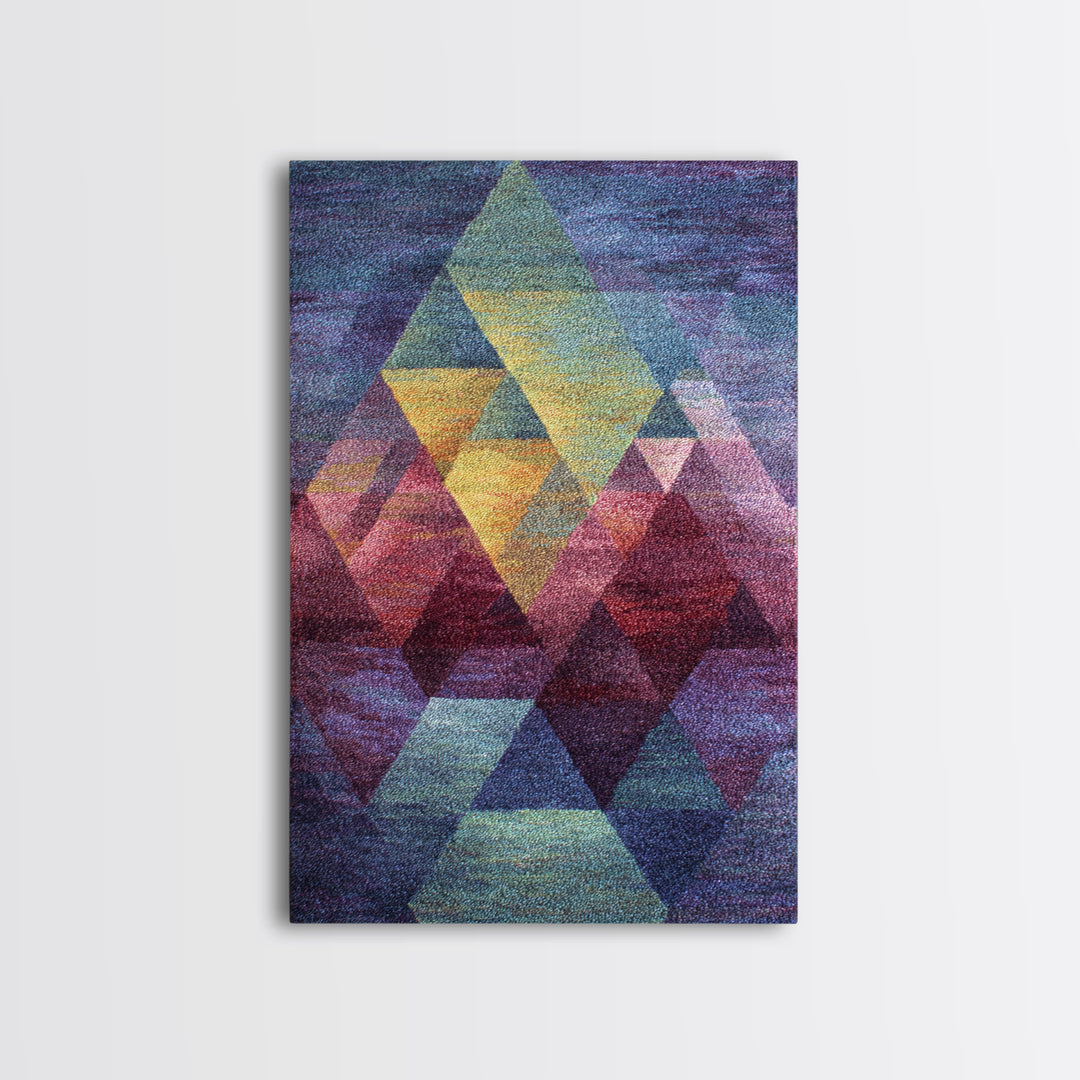 Textured Geometric Triangles In Teal Plum And Gold Canvas Print, Modern Abstract Art, MCM Wall Decor, Colorblock Poster Print