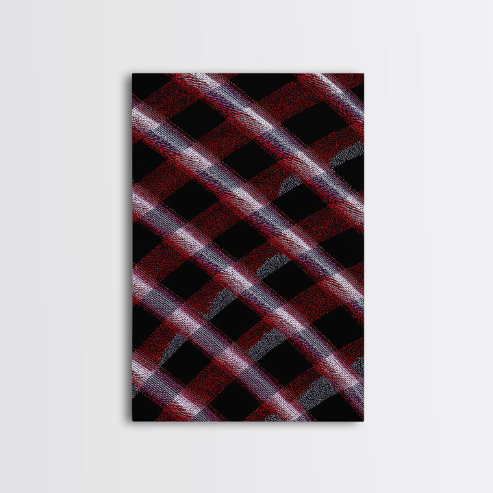 Red Black Plaid Lattice Abstract Wall Art, Geometric Pattern Print, Modern Home Decor, Bold Retro Office Decor Canvas Print