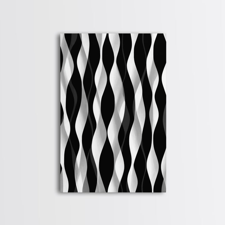 Black White Wavy Stripe Abstract Canvas Print, Op Art Wall Decor, Minimalist Modern Wall Art, Monochrome Home Decor Print