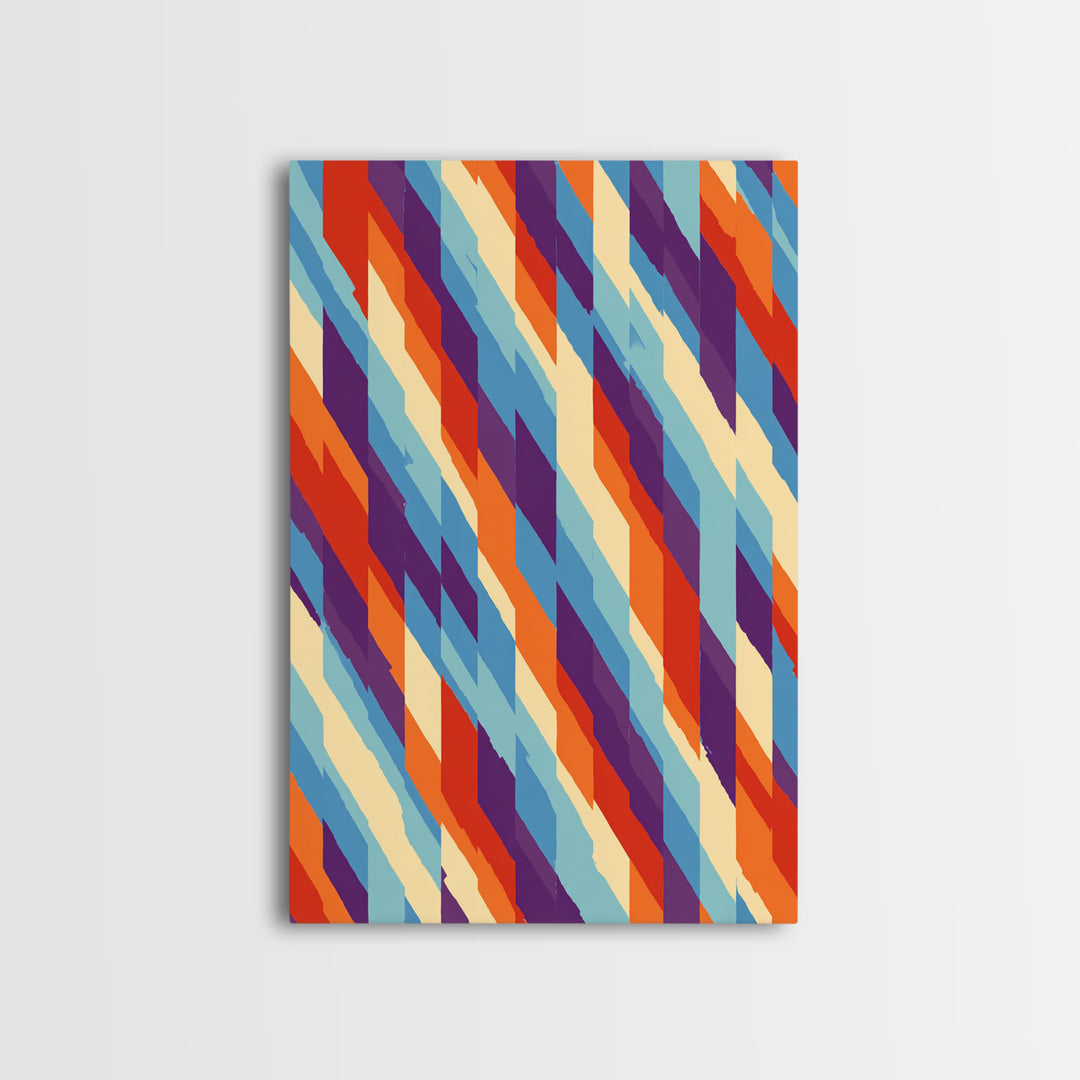 Colorful Diagonal Stripe Abstract Canvas Print, Retro Modern Wall Art, Bright Geometric Decor, 70s MCM Living Room Print
