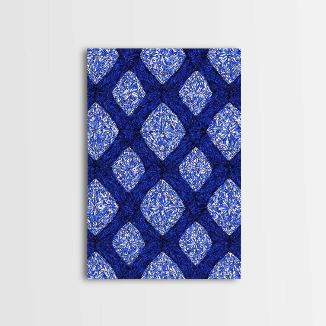 Blue Crystal Diamond Pattern Canvas Print, Geometric Wall Art, Modern Abstract Decor, Bold Blue Office And Bedroom Art Print