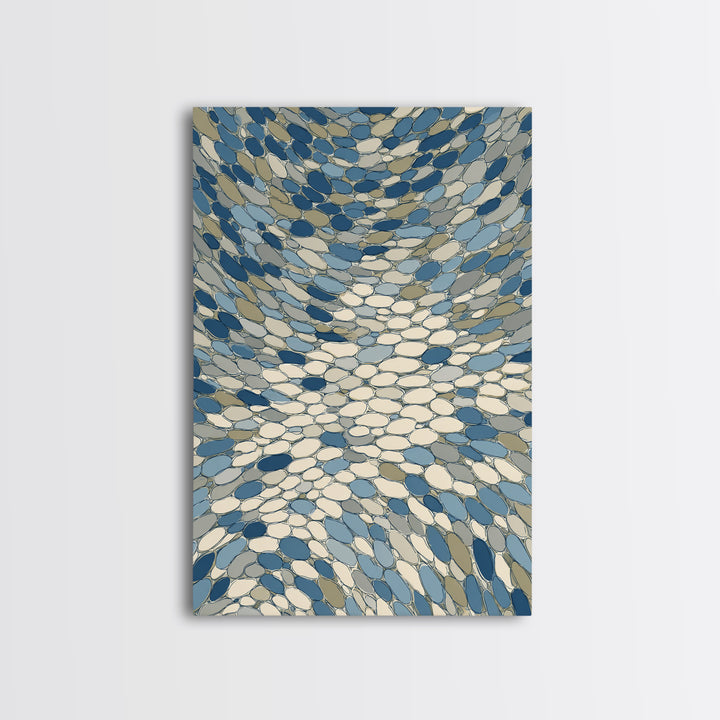 Blue Beige Mosaic Vortex Canvas Print, Midcentury Modern Abstract Art, Geometric Wall Decor, Optical Pattern Home Art Print