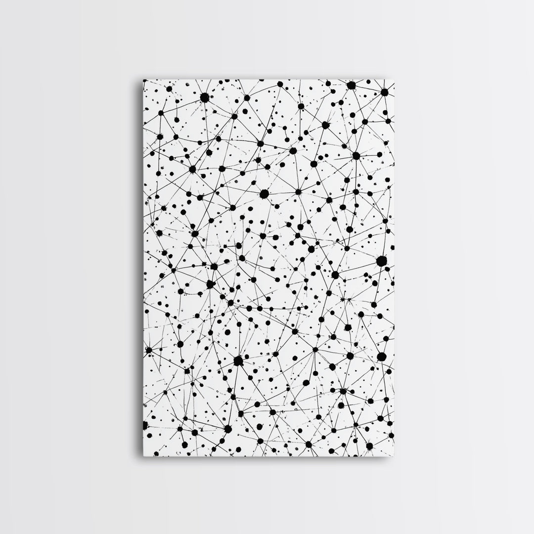 Black Atomic Dot Network Wall Art, Midcentury Modern Geometric Abstract Print, Minimal Black White Monochrome Home Office Decor