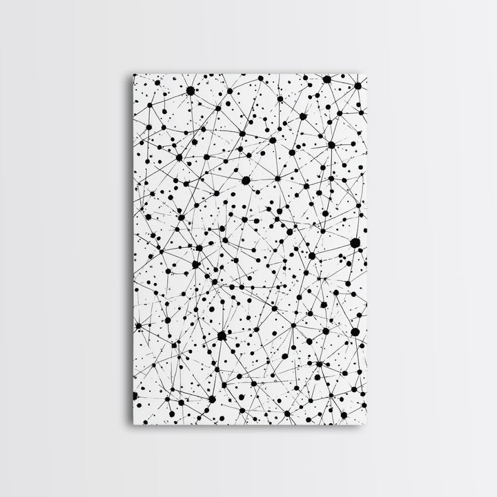 Black Atomic Dot Network Wall Art, Midcentury Modern Geometric Abstract Print, Minimal Black White Monochrome Home Office Decor