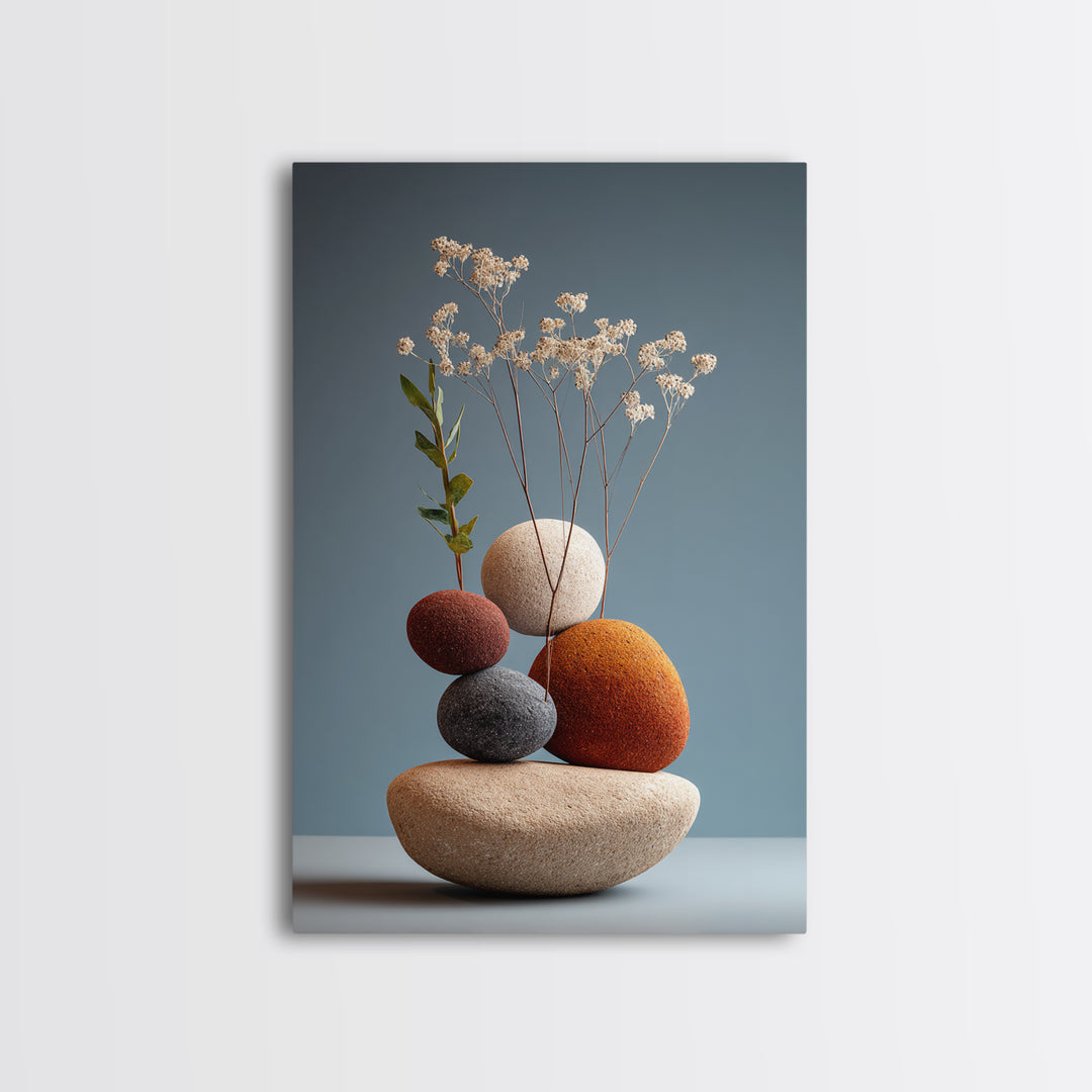Balanced Pebble Vase With Dried Flowers Wall Art, Modern Home Decor, Scandinavian Art Print, Minimalist Neutral Bedroom Decor