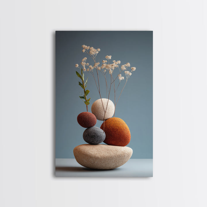 Balanced Pebble Vase With Dried Flowers Wall Art, Modern Home Decor, Scandinavian Art Print, Minimalist Neutral Bedroom Decor
