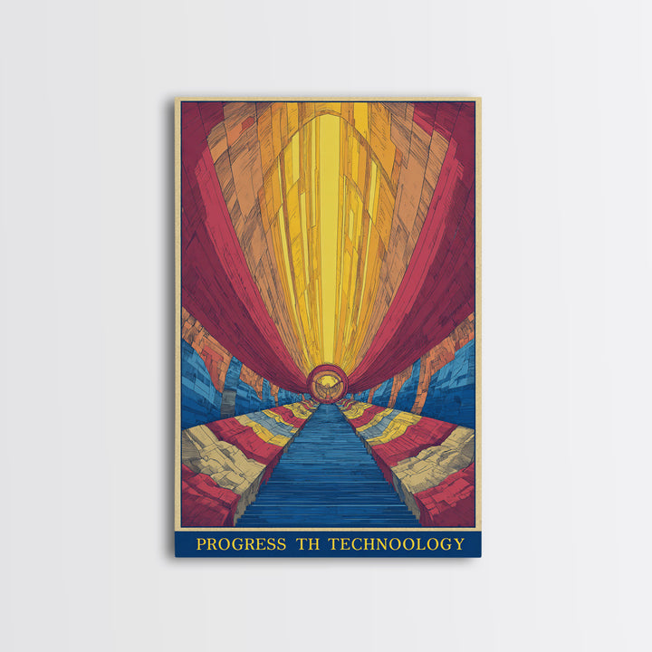 Glowing Futurist Technology Tunnel Wall Art, Retro Sci Fi Poster, Modern Abstract Art Print, Colorful Geometric Home Decor