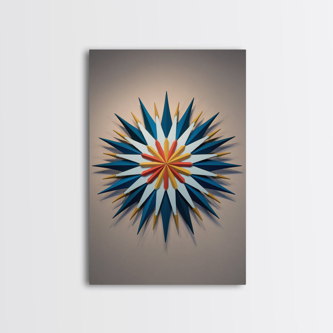 Atomic Starburst Wall Sculpture Wall Art, Midcentury Modern Decor, Geometric MCM Artwork, Navy Gold Canvas Print Retro Poster