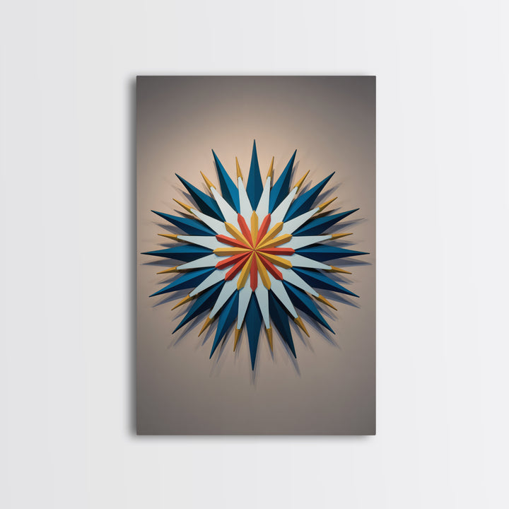 Atomic Starburst Wall Sculpture Wall Art, Midcentury Modern Decor, Geometric MCM Artwork, Navy Gold Canvas Print Retro Poster