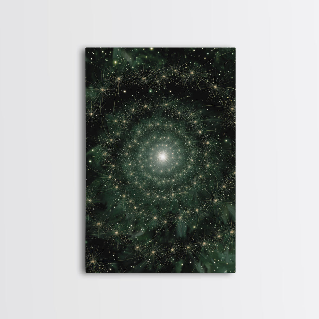 Green Celestial Dandelion Starfield Wall Art, Modern Abstract Art Print, Nature Space Decor, Botanical Canvas Print Poster