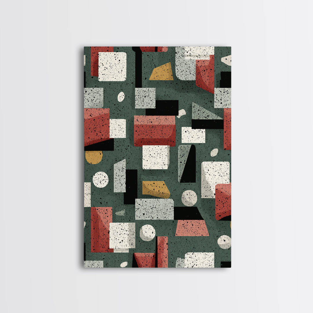 Sage Red Black Geometric Blocks Canvas Print, Midcentury Modern Abstract Art, Bauhaus Retro Office And Living Room Decor
