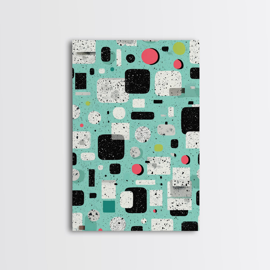 Mint Atomic Rounded Rectangle Pattern Wall Art, Midcentury Modern Abstract Print, Retro Geometric Office Living Room Decor