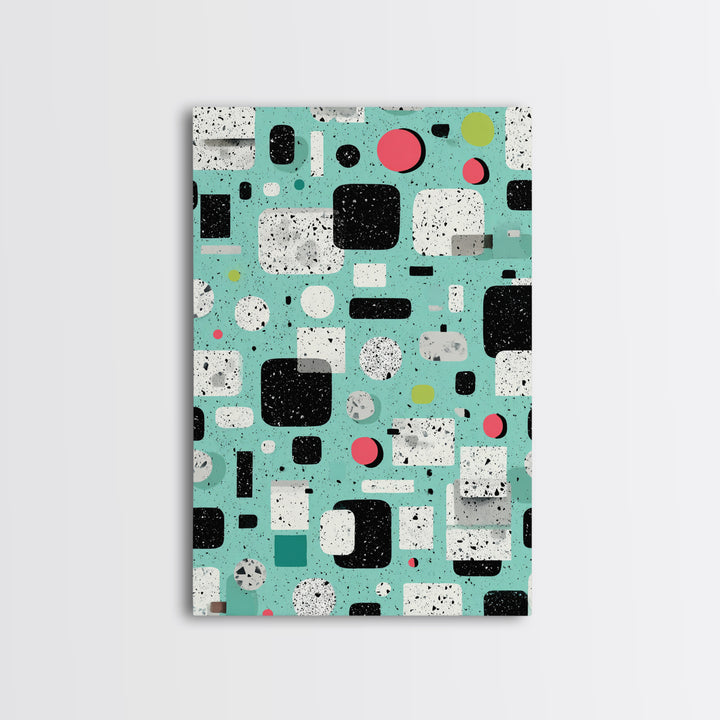 Mint Atomic Rounded Rectangle Pattern Wall Art, Midcentury Modern Abstract Print, Retro Geometric Office Living Room Decor