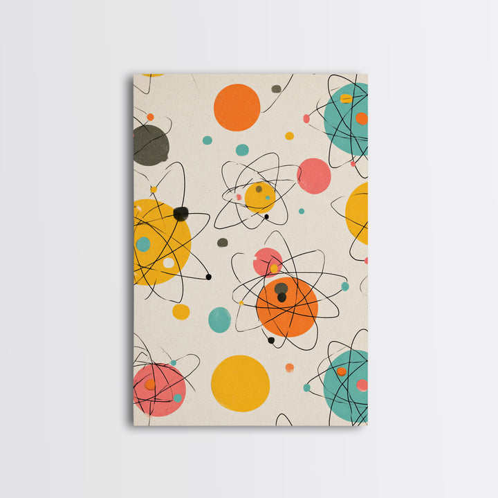 Atomic Orbit Circles And Planets Canvas Print, Midcentury Modern Wall Art, Retro Space Age Abstract Nursery Home Decor Poster
